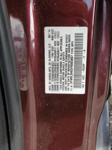 5FNRL5H65FB005807 - 2015 HONDA ODYSSEY EXL MAROON photo 13