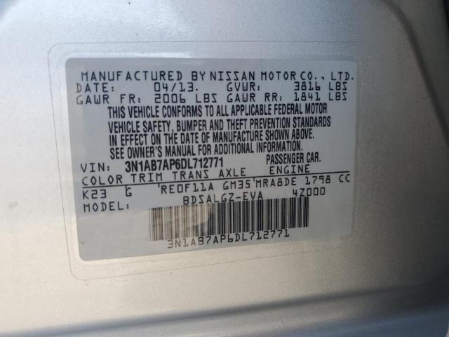 3N1AB7AP6DL712771 - 2013 NISSAN SENTRA S SILVER photo 12