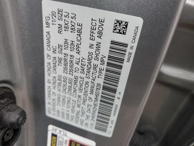 2HKRW2H87MH607839 - 2021 HONDA CR-V EXL SILVER photo 12