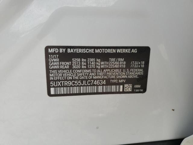 5UXTR9C55JLC74634 - 2018 BMW X3 XDRIVE30I Ақ фото 13