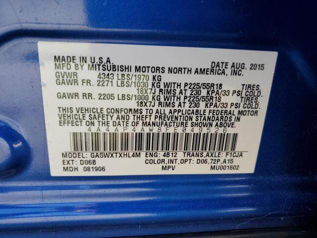 4A4AP4AW8FE049526 - 2015 MITSUBISHI OUTLANDER SE BLUE photo 14