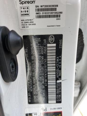 4T1BF1FK1CU181740 - 2012 TOYOTA CAMRY BASE WHITE photo 12