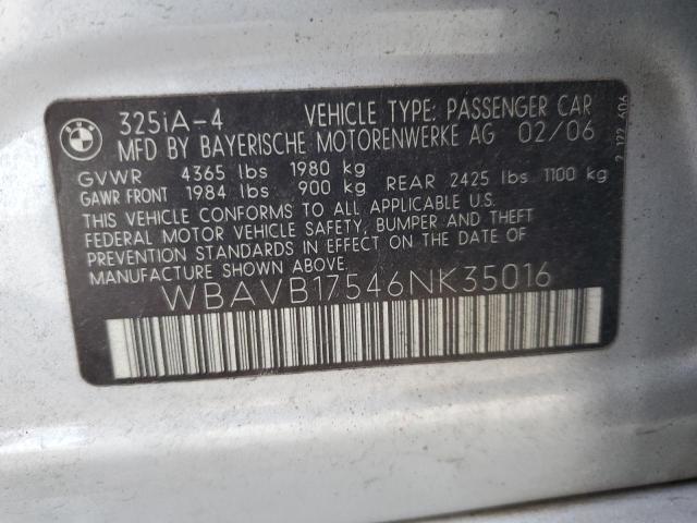 WBAVB17546NK35016 - 2006 BMW 325 I AUTOMATIC SILVER photo 12
