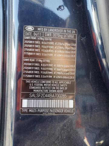 SALSF2D44BA700285 - 2011 LAND ROVER RANGE ROVE HSE BLUE photo 13