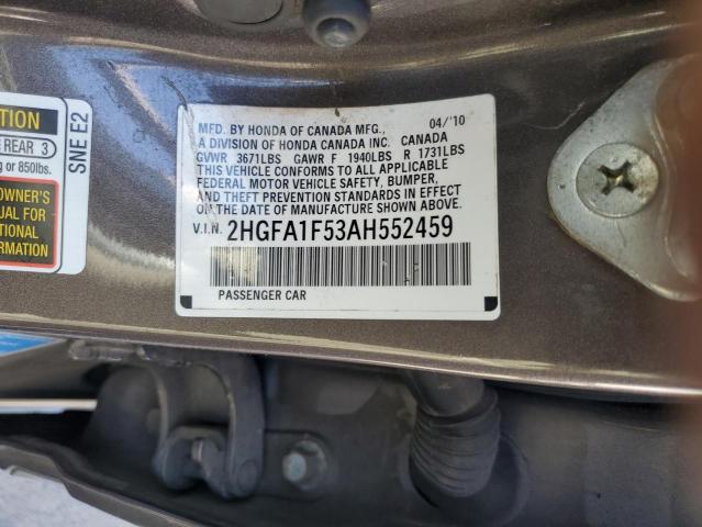 2HGFA1F53AH552459 - 2010 HONDA CIVIC LX BROWN photo 12