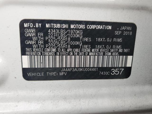 JA4AP3AU9KU004461 - 2019 MITSUBISHI OUTLANDER ES თეთრი ფოტო 13