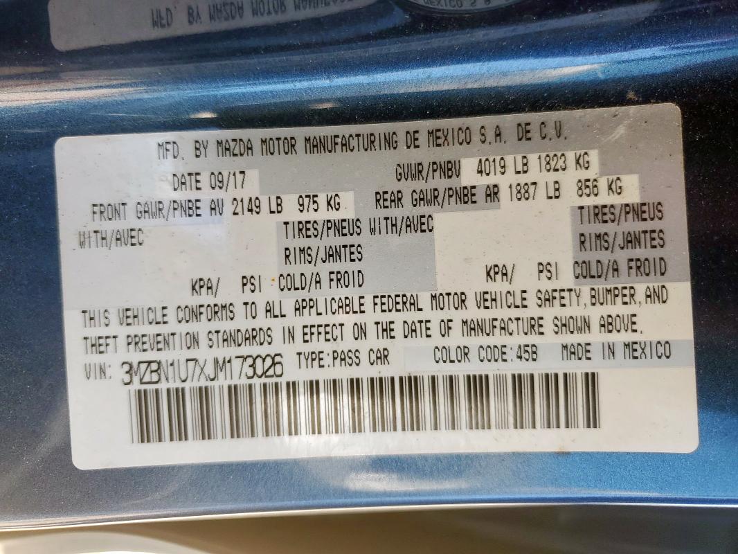 3MZBN1U7XJM173026 - 2018 MAZDA 3 SPORT Mavi foto 12