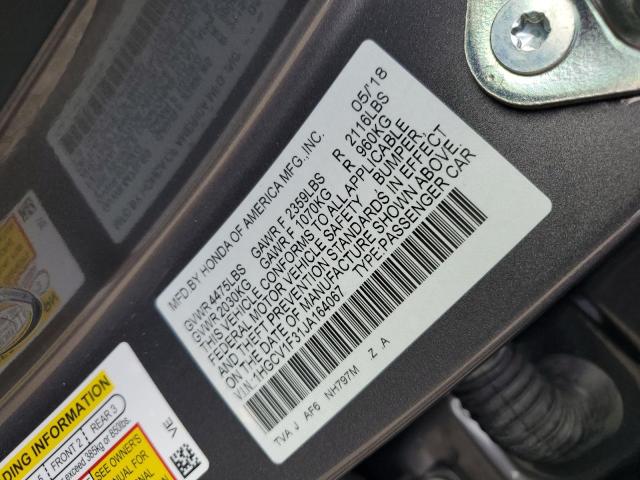 1HGCV1F31JA164067 - 2018 HONDA ACCORD SPORT Grafitowy zdjęcie 12