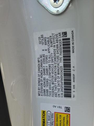 2HGFE4F84SH334225 - 2025 HONDA CIVIC SPORT WHITE photo 12