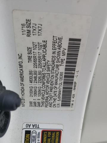 5J6RM4H71GL135365 - 2016 HONDA CR-V EXL WHITE photo 12