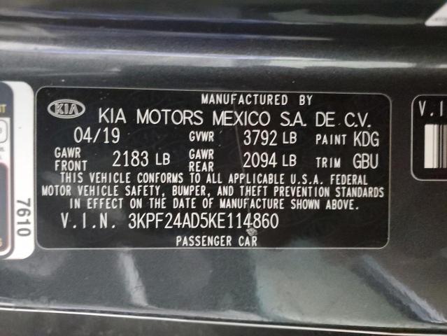 3KPF24AD5KE114860 - 2019 KIA FORTE FE Graphite photo 12