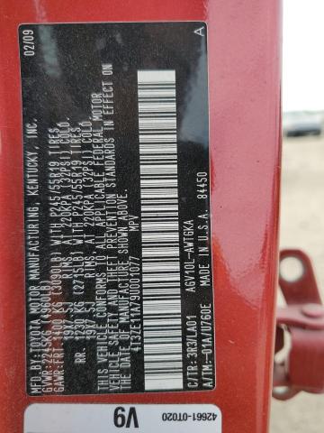 4T3ZE11A79U001077 - 2009 TOYOTA VENZA RED photo 14