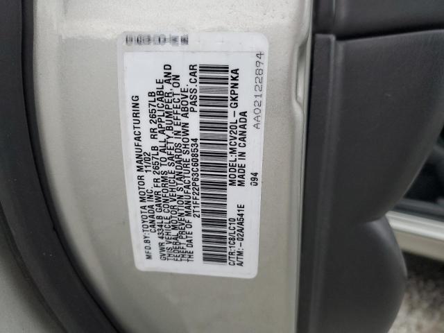 2T1FF22P63C608534 - 2003 TOYOTA CAMRY SOLA SE SILVER photo 12