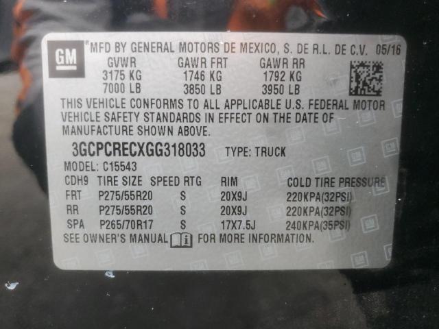 3GCPCRECXGG318033 - 2016 CHEVROLET SILVERADO C1500 LT შავი ფოტო 12