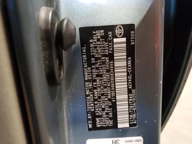 4T1BE46K09U834846 - 2009 TOYOTA CAMRY BASE GRAY photo 12