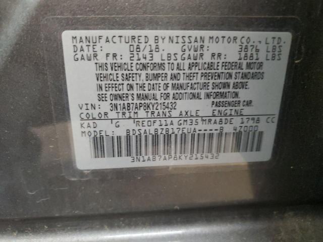 3N1AB7AP8KY215432 - 2019 NISSAN SENTRA S 灰色 照片 13