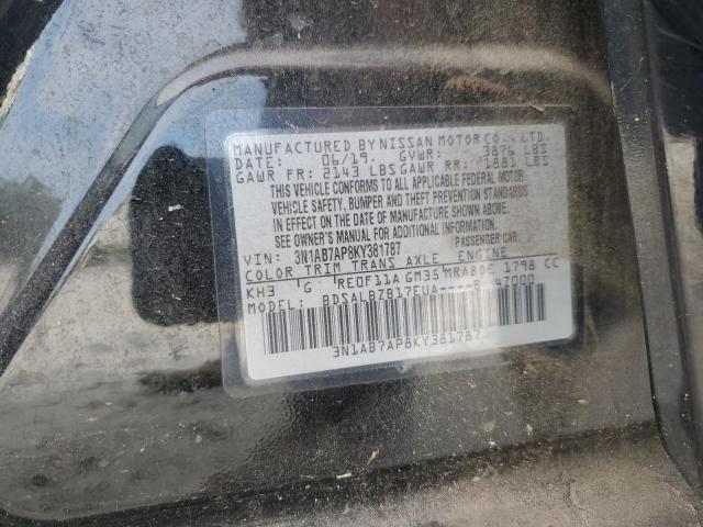 3N1AB7AP8KY381787 - 2019 NISSAN SENTRA S Qara foto 12