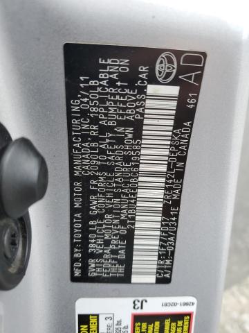 2T1BU4EE0BC619585 - 2011 TOYOTA COROLLA BASE Сріблястий фото 13