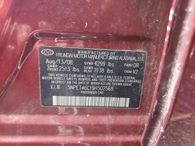 5NPET46C19H502568 - 2009 HYUNDAI SONATA GLS BURGUNDY photo 12