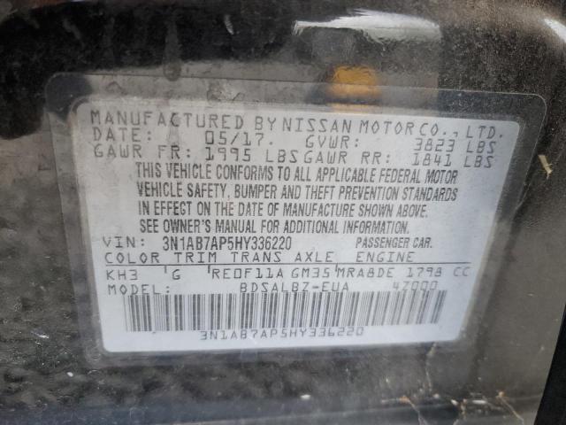 3N1AB7AP5HY336220 - 2017 NISSAN SENTRA S 黑色 照片 12