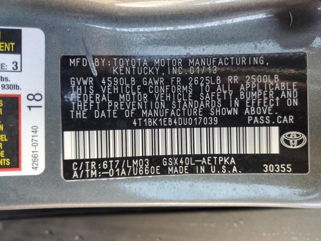 4T1BK1EB4DU017039 - 2013 TOYOTA AVALON BASE 灰色 照片 13