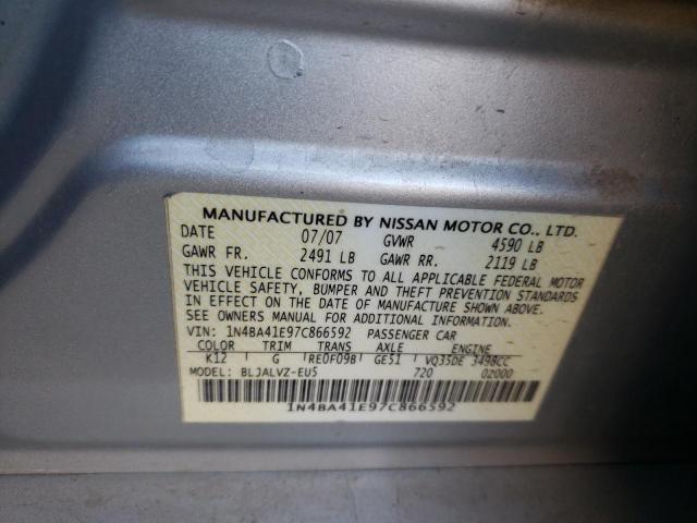 1N4BA41E97C866592 - 2007 NISSAN MAXIMA SE SILVER photo 12