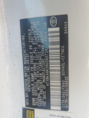 4T1BK46K38U560730 - 2008 TOYOTA CAMRY LE WHITE photo 12