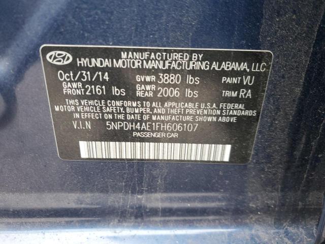 5NPDH4AE1FH606107 - 2015 HYUNDAI ELANTRA SE BLUE photo 12