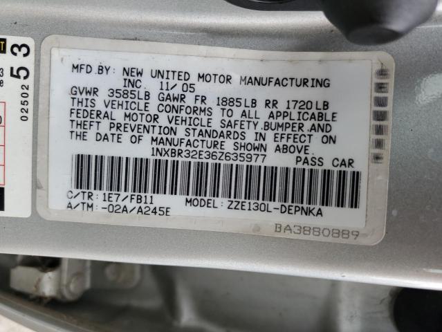 1NXBR32E36Z635977 - 2006 TOYOTA COROLLA CE فضي صورة 12