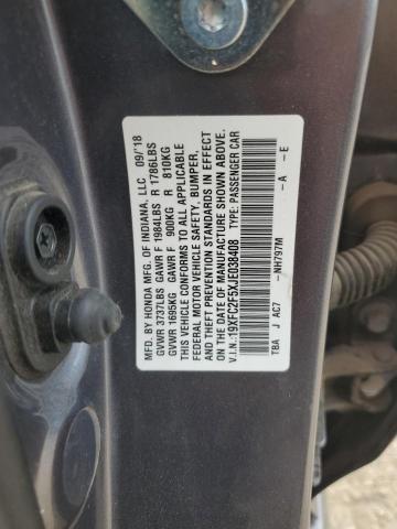 19XFC2F5XJE038408 - 2018 HONDA CIVIC LX GRAY photo 12