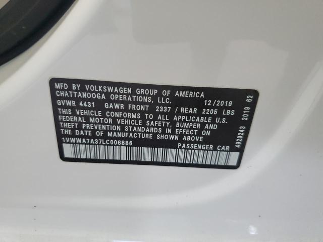 1VWWA7A37LC006886 - 2020 VOLKSWAGEN PASSAT SE WHITE photo 13