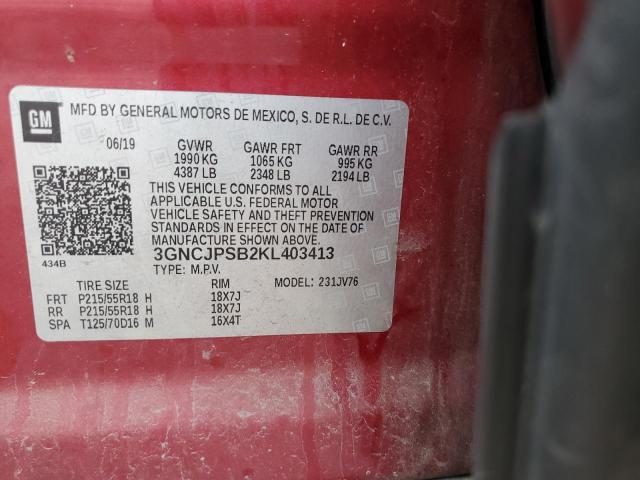 3GNCJPSB2KL403413 - 2019 CHEVROLET TRAX 1LT 红色 照片 13