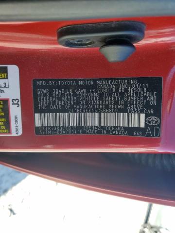 2T1BU4EE4BC566809 - 2011 TOYOTA COROLLA BASE Қызыл фото 12