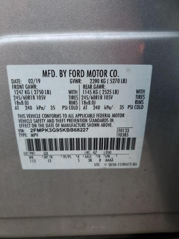 2FMPK3G95KBB68227 - 2019 FORD EDGE SE SILVER photo 13