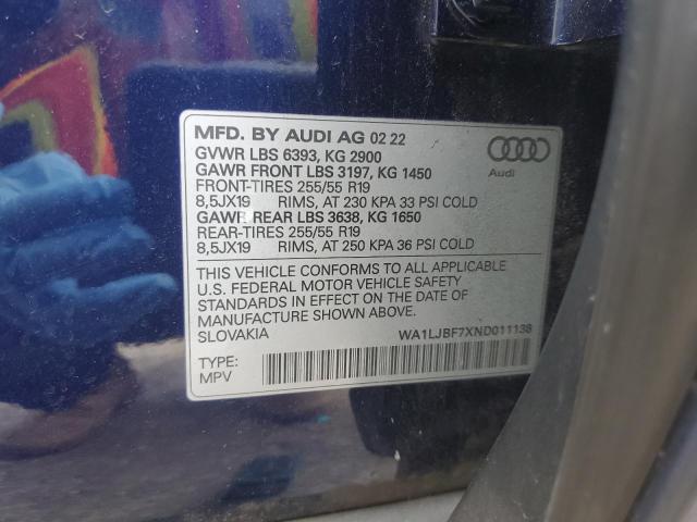 WA1LJBF7XND011138 - 2022 AUDI Q7 PREMIUM PLUS Mavi fotoğraf 14