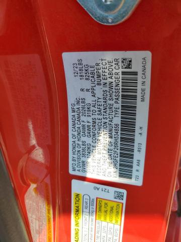 2HGFE2F26RH534856 - 2024 HONDA CIVIC LX أحمر صورة 12