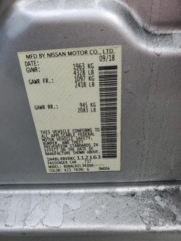 1N4BL4BV6KC112163 - 2019 NISSAN ALTIMA S Gümüş fotoğraf 12