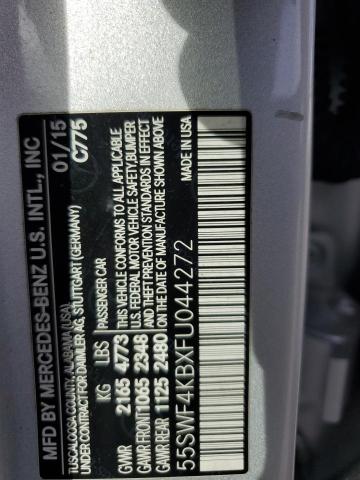 55SWF4KBXFU044272 - 2015 MERCEDES-BENZ C 300 4MATIC SILVER photo 12