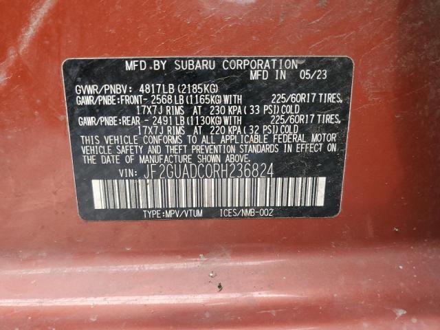 JF2GUADC0RH236824 - 2024 SUBARU CROSSTREK PREMIUM ნარინჯისფერი ფოტო 13