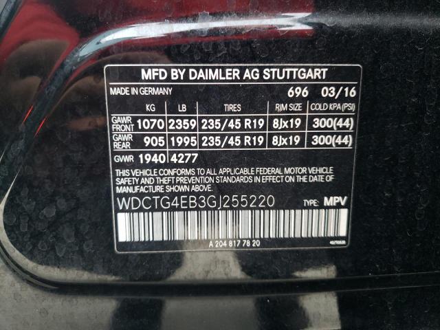 WDCTG4EB3GJ255220 - 2016 MERCEDES-BENZ GLA 250 BLACK photo 12