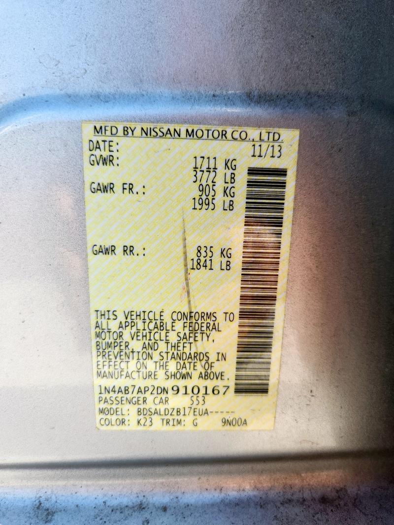 1N4AB7AP2DN910167 - 2013 NISSAN SENTRA S SILVER photo 12