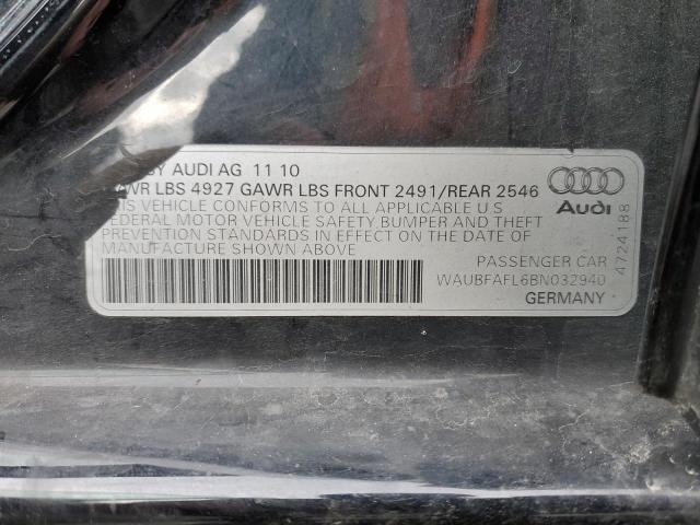 WAUBFAFL6BN032940 - 2011 AUDI A4 PREMIUM BLACK photo 12