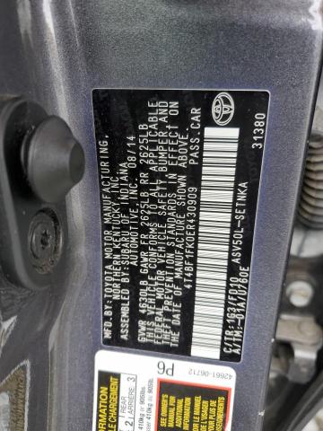 4T4BF1FK0ER430909 - 2014 TOYOTA CAMRY L გრაფიტი ფოტო 13