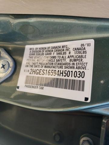 2HGES16594H501030 - 2004 HONDA CIVIC LX GREEN photo 12