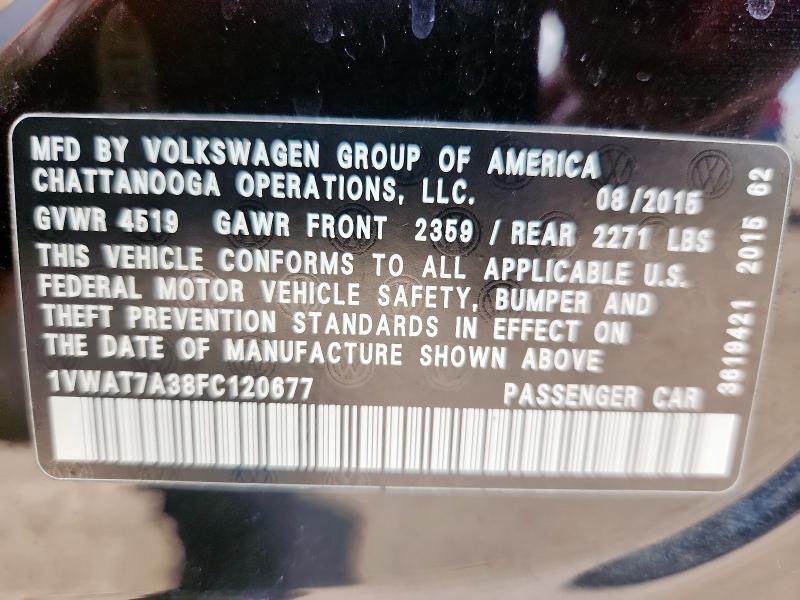 1VWAT7A38FC120677 - 2015 VOLKSWAGEN PASSAT S BLACK photo 12