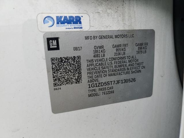 1G1ZD5ST7JF130526 - 2018 CHEVROLET MALIBU LT Білий фото 12