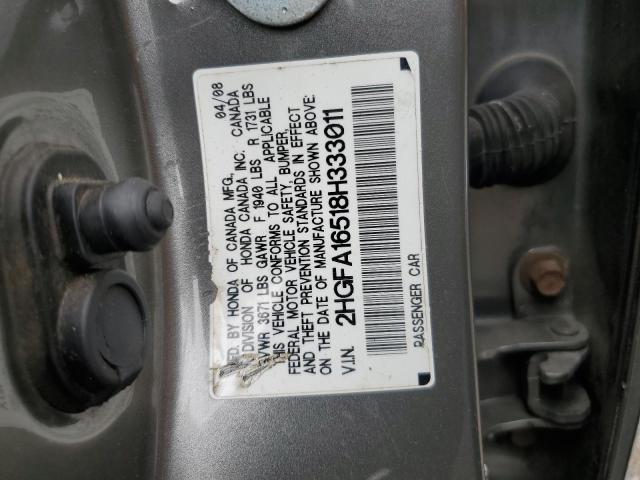 2HGFA16518H333011 - 2008 HONDA CIVIC LX 灰色 照片 12