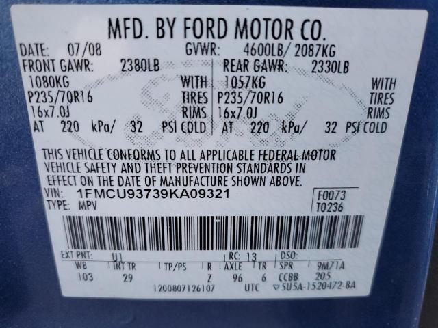 1FMCU93739KA09321 - 2009 FORD ESCAPE XLT BLUE photo 13