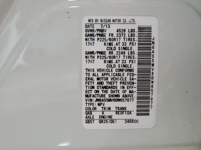 JN8AS5MV6DW657877 - 2013 NISSAN ROGUE S WHITE photo 13