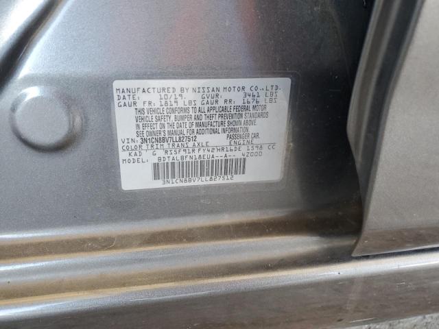 3N1CN8BV7LL827512 - 2020 NISSAN VERSA S GRAY photo 12